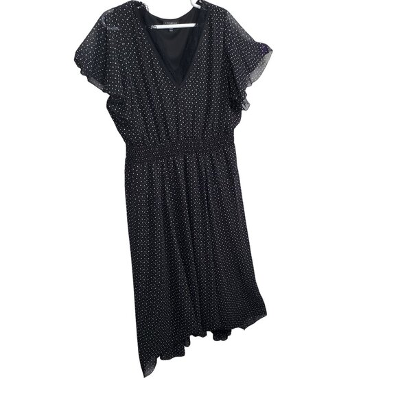 Lane Bryant 26 28 Dress Chiffon Polka Dot Maxi Flutter Sleeve Smocked Waist Lace - Picture 1 of 14